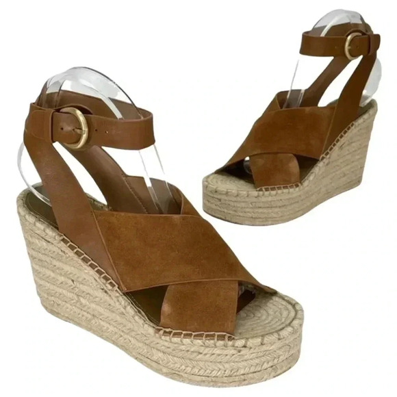 Marc Fisher LTD Abacia Tan Leather Espadrille Womens Platform Sandals 9M - Picture 15 of 15